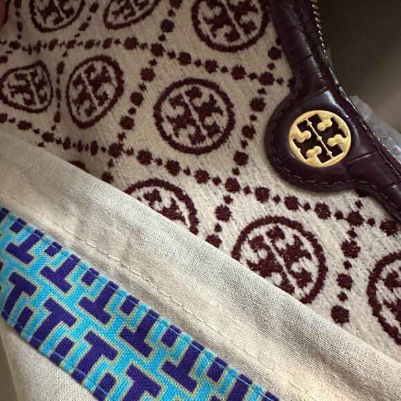 NWT! NEW! Tory Burch T MONOGRAM CHENILLE STUDIO BAG -Claret - Picture 12 of 13